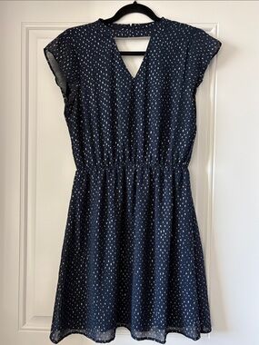 ONLY Navy & Silver Printed V‑Neck Cap Sleeve Dress